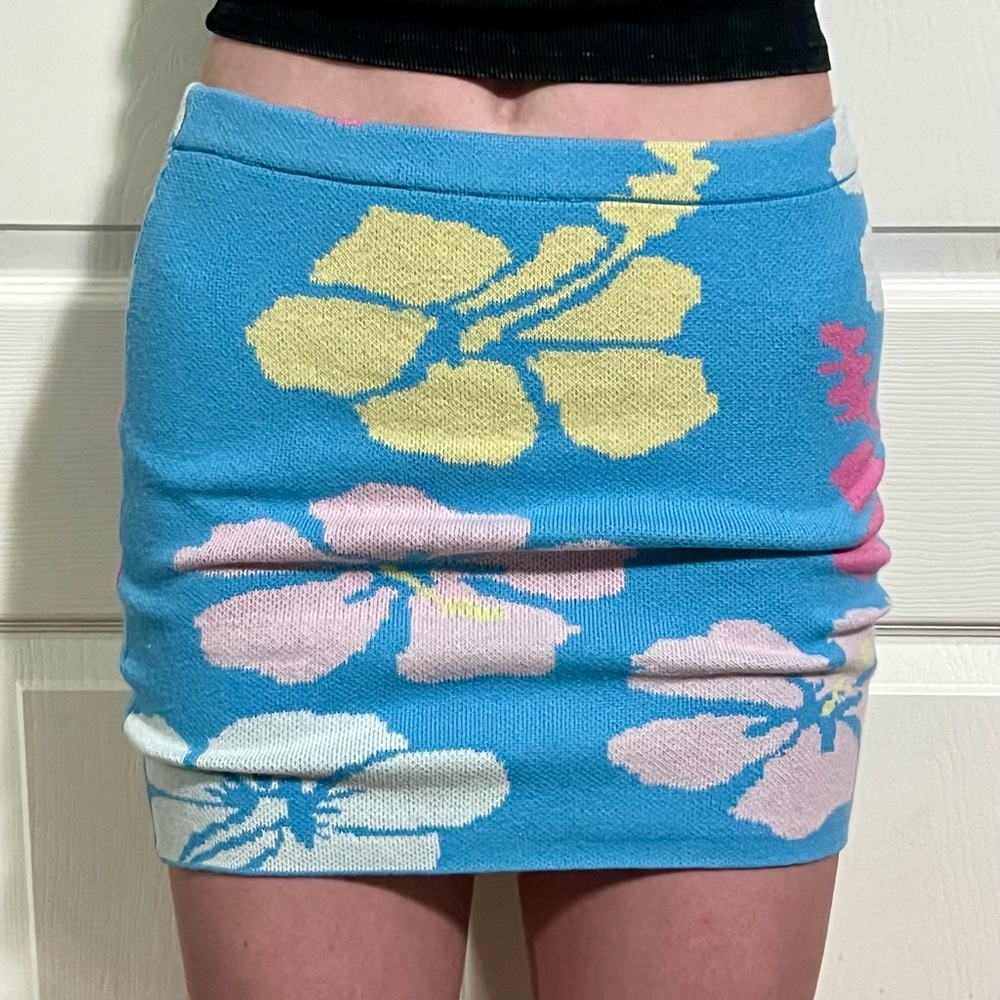 Floral Blue Mini Skirt